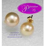 Gold Luster Pearl Stud Earrings18kG:ต่างหูไข่มุกเม็ดเดี่ยวสีส้มเหลือบทอง 8 มม.(ตัวเรือนทองแท้)
