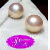 Peach Gold Pearl Stud Earrings 14kG: ต่างหูไข่มุกเม็ดเดี่ยวสีพีชเหลือบทอง 8.0-8.5มม.(ตัวเรือนทองแท้)