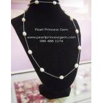 Pearl on Silver Line Necklace:สร้อยคอไข่มุกสีขาวประดับตัวเรือนสีเงิน