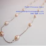 Pearl on Silver Line Necklace:สร้อยคอไข่มุกสีส้มประดับตัวเรือนสีเงิน