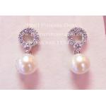 White Pearl With Diamond Glimmer Earrings:ต่างหูไข่มุกแท้ประดับเพชร(WG)
