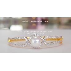 White Pearl With Diamond Glimmer Bracelet:กำไลข้อมือไข่มุกแท้ประดับเพชร