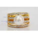 White Pearl with Diamond Glimmer Ring:แหวนไข่มุกแท้ประดับแถวเพชร(YG)