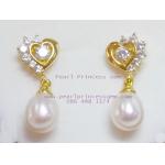 Oval White Pearl Earrings:ต่างหูไข่มุกทรงไข่ห้อยสั้น(YG)