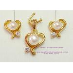 Cute Heart Pearl Set:ชุดจี้และต่างหูไข่มุกแท้ทรงหัวใจน่ารัก(YG)