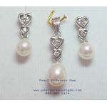 Heart Oval Pearl Set:ชุดจี้และต่างหูไข่มุกแท้ทรงไข่ห้อยสั้น(WG)