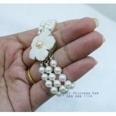 Triple Strands White Pearl Bracelet:สร้อยข้อมือไข่มุกแท้แบบสามสาย
