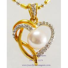 White Pearl on Heart Pendant:จี้ไข่มุกแท้หัวใจมหาสมุทรสีทอง