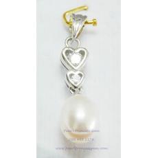  Heart Oval Pearl Pendant:จี้ไข่มุกแท้ทรงหัวใจแท้ทรงไข่ห้อยสั้น(WG) 