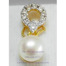 Pearl Diamond Glimmmer Pendant:จี้ไข่มุกประดับเพชรหรูเรียบ(YG)
