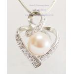 White Pearl on Heart Pendant:จี้ไข่มุกแท้หัวใจมหาสมุทร