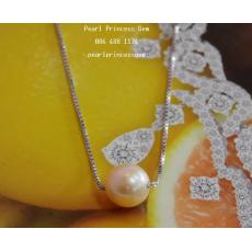 Pearl Silver Necklace:สร้อยคอไข่มุกแท้สีส้มบนตัวเรือนเงินแท้925(18นิ้ว)