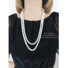 Double Strands White Pearl Necklace:สร้อยคอไข่มุกแท้เส้นคู่แบบยาว