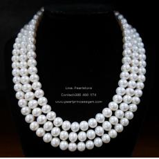 Triple Strands White Pearl Necklace:สร้อยไข่มุกแบบสามสาย