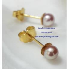 Pink Pearl Stud Earrings14kG:ต่างหูไข่มุกเม็ดเดี่ยวสีชมพู 3.5มม.(ตัวเรือนทองแท้)