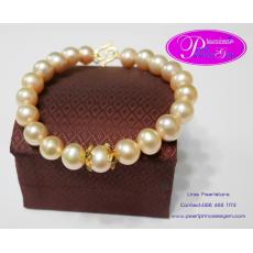 Orange Gold Pearl Bracelet:สร้อยข้อมือไข่มุกแท้สีส้มอมทอง
