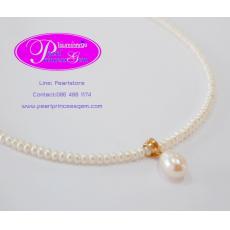 White Pearl Necklace:สร้อยคอไข่มุกประดับจี้งานทองแท้