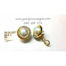 Mabe Pearl Earrings:ต่างหูไข่มุกมาบิล้อมเพชรแท้ตัวเรือนทอง