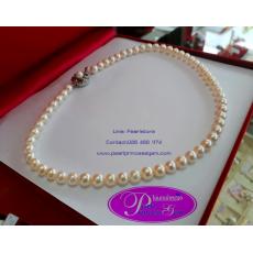 Cream Color Pearl Necklace:สร้อยคอไข่มุกแท้สีครีมเม็ดสวย
