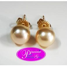 Golden Pearl Earrings:ต่างหูไข่มุกสีเหลือบทองก้าานทองแท้