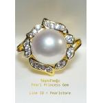 White Pearl with Diamond Glimmer Ring:แหวนไข่มุกประดับเพชร(YG)