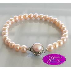 Perfect Round Rose Pearl Bracelet: สร้อยข้อมือไข่มุกแท้กลมสนิทสีโอโรสไร้ตำหนิ
