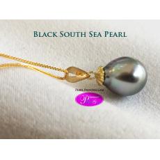 Black South Sea Pearl Pendant:จี้ไข่มุกเซาท์ซีสีดำ ตัวเรือนทองแท้