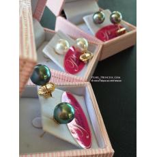 South Sea Pearls Earrings:ชุดต่างหูไข่มุกเซาท์สีสีเขียวเทาเหลือบน้ำทะเล  ไข่มุกเซาท์สีเทาเหลือบฟ้า และ ไข่มุกอะโกย่าขาวเ